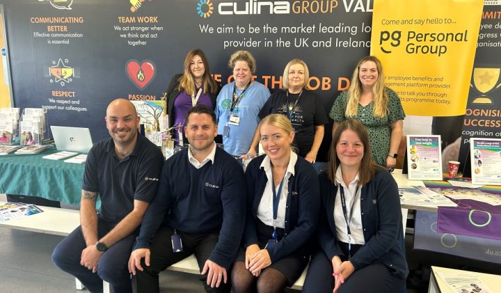 This image shows a group of employees posing at a workplace event during the Culina Welfare Week. 